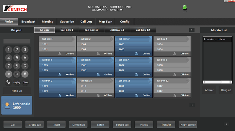 Operator console for telephone system with soft client software